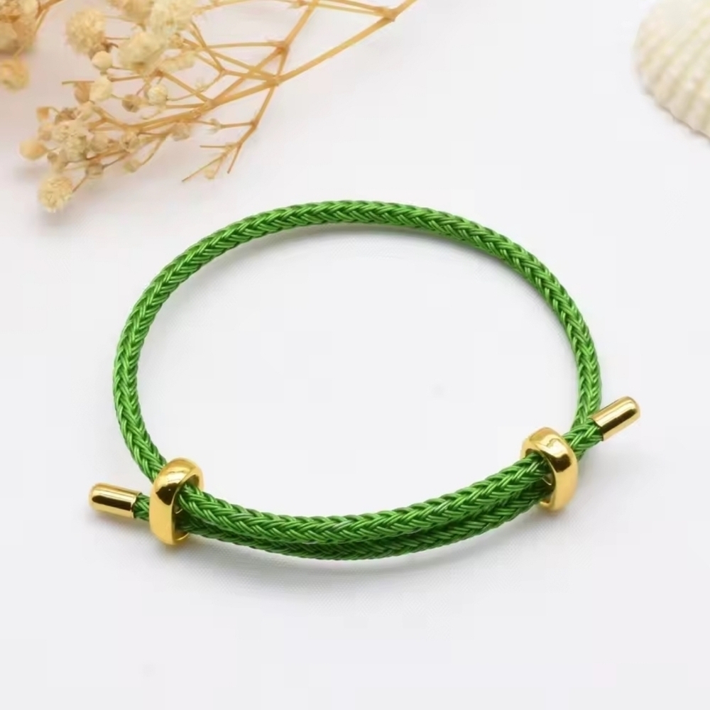 ✨ Green Braided Cable Bracelet with Gold-Tone Accents ✨